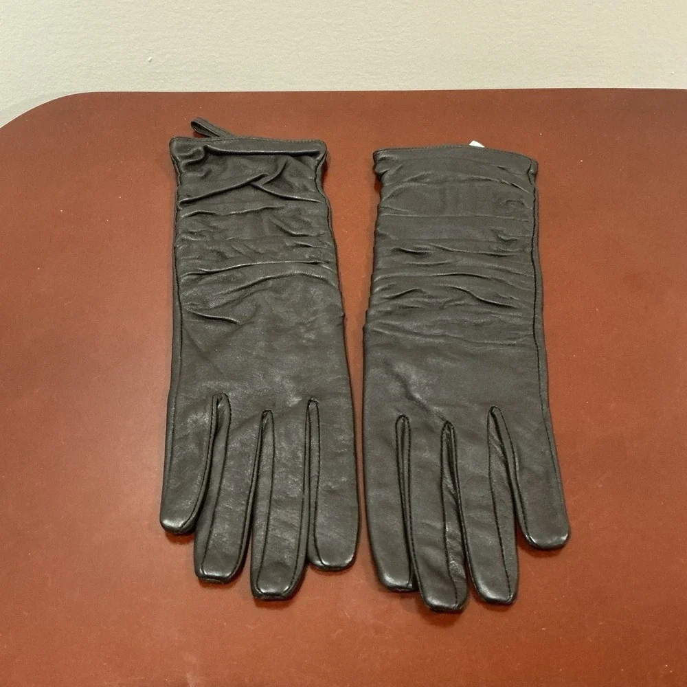 Worthington Black Leather Gloves Women's‎ Lined w/ Zipper Dress Gloves Sz Medium